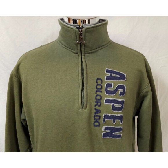 i5 apparel Large Green 1/4 zip Fleece Aspen Colorado Logo Sweatshirt Jacket - Picture 3 of 11